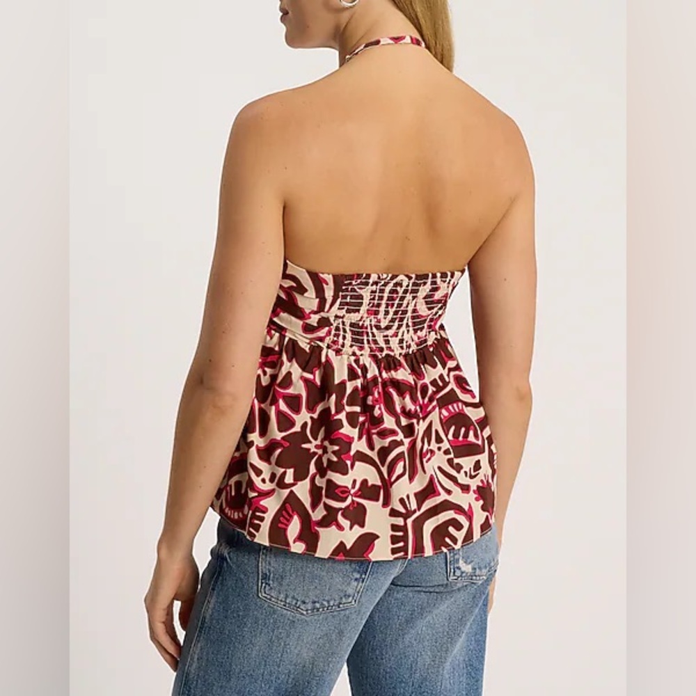 Express Tie Halter Ruched Pattern Tank - Picture 3 of 6